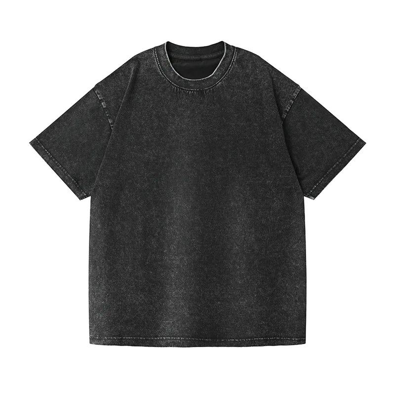 Camiseta vintage lavada de talla grande, gruesa y pesada para hombre, camiseta informal de verano de manga corta, cuello redondo holgado, camisetas de algodón para mujer y hombre