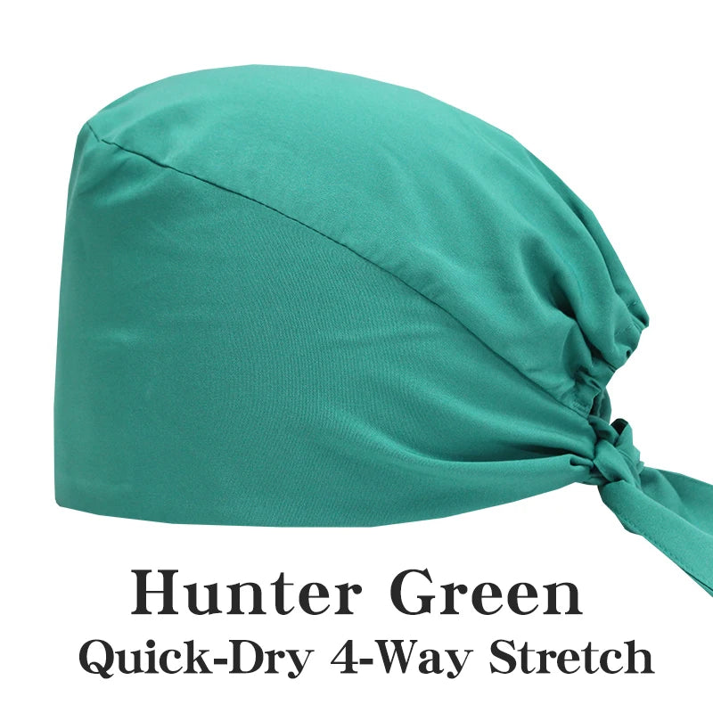 New Solid Color Stretch Scrub Caps Dental Clinic Nursing Hats Doctor Headwear Quick Dry Operating Room Caps with Buttons MSG-01