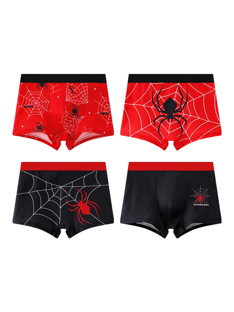 Teenage Boys' Spider Print Knitted Boxer Shorts Comfortable Fabric Sports Underwear No Chafing Four Seasons Wearable