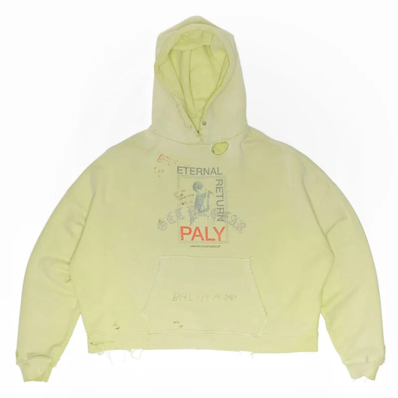 Sudadera con capucha Hollywood de corte extragrande, estilo vintage desgastado, para hombre, ideal para otoño e invierno, nueva moda urbana