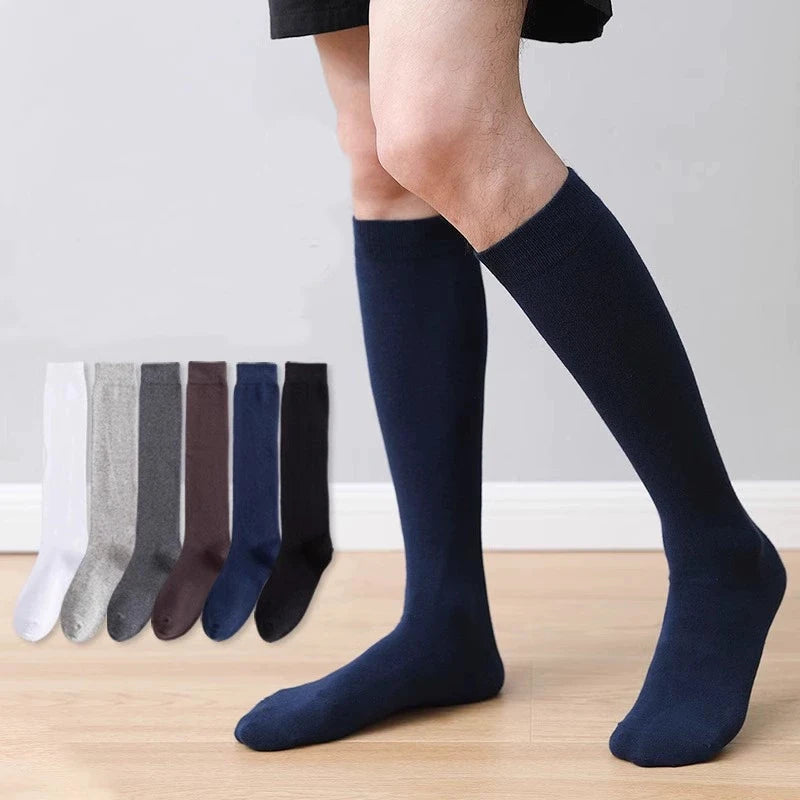 Mens Long Socks Stockings Cotton Solid Business Soft Elastic Party Dress Formal Gentleman Warm Thermal Crew High Socks Fathers