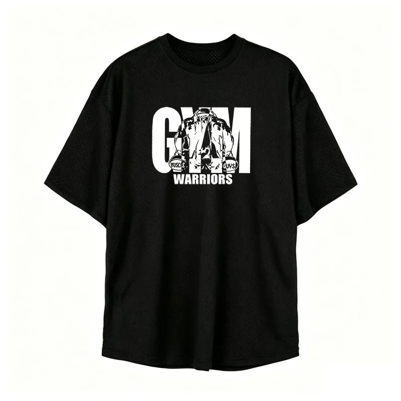 Camiseta deportiva casual de manga corta holgada de talla grande para hombre, gimnasio, culturismo, fitness, malla de verano de secado rápido, ropa transpirable