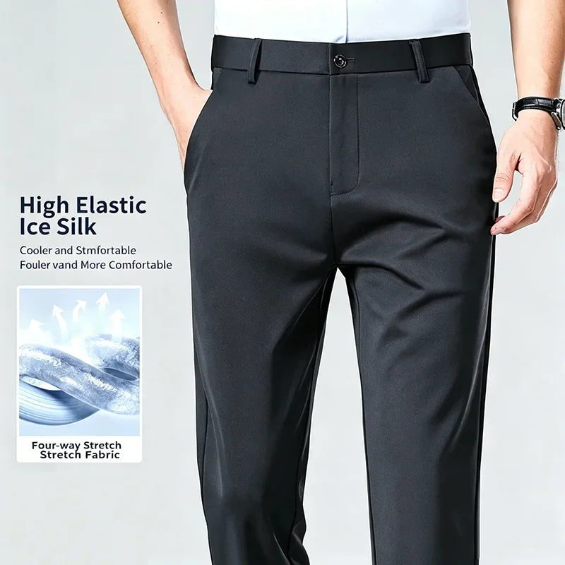 Mens Straight Fit Business Dress Pants Stretch Wrinkle Resistant Breathable Soft Formal Trousers for Office Daily Wear