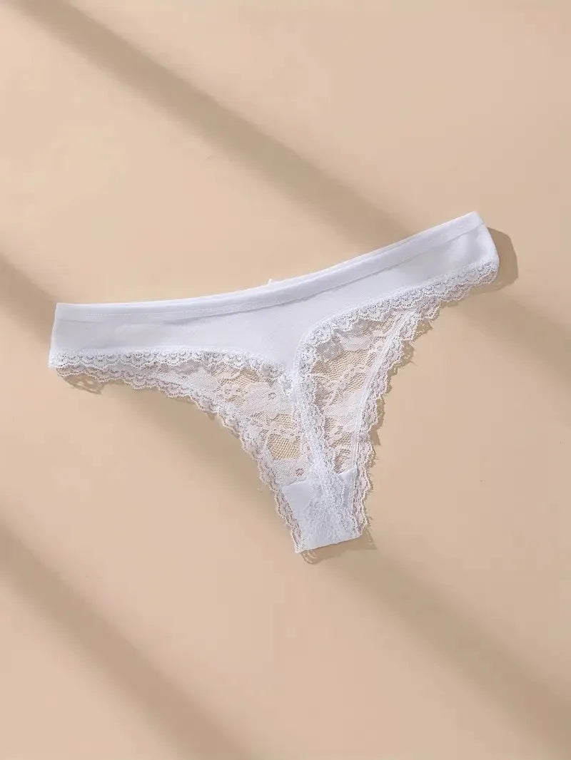 5Pcs Women Thongs Sexy Lace Panties Low Waist Underwear Girls Briefs G-String Breathable Ladies Panty White Female Lingerie S-XL