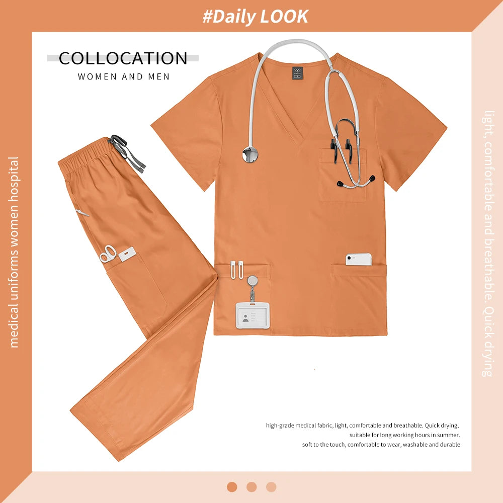 Multicolor V-neck Scrub Tops+Pants Set Pet Hospital Doctor Workwear Unisex Clinical Surgery Uniforms Medical Nurse Uniform S-XXL