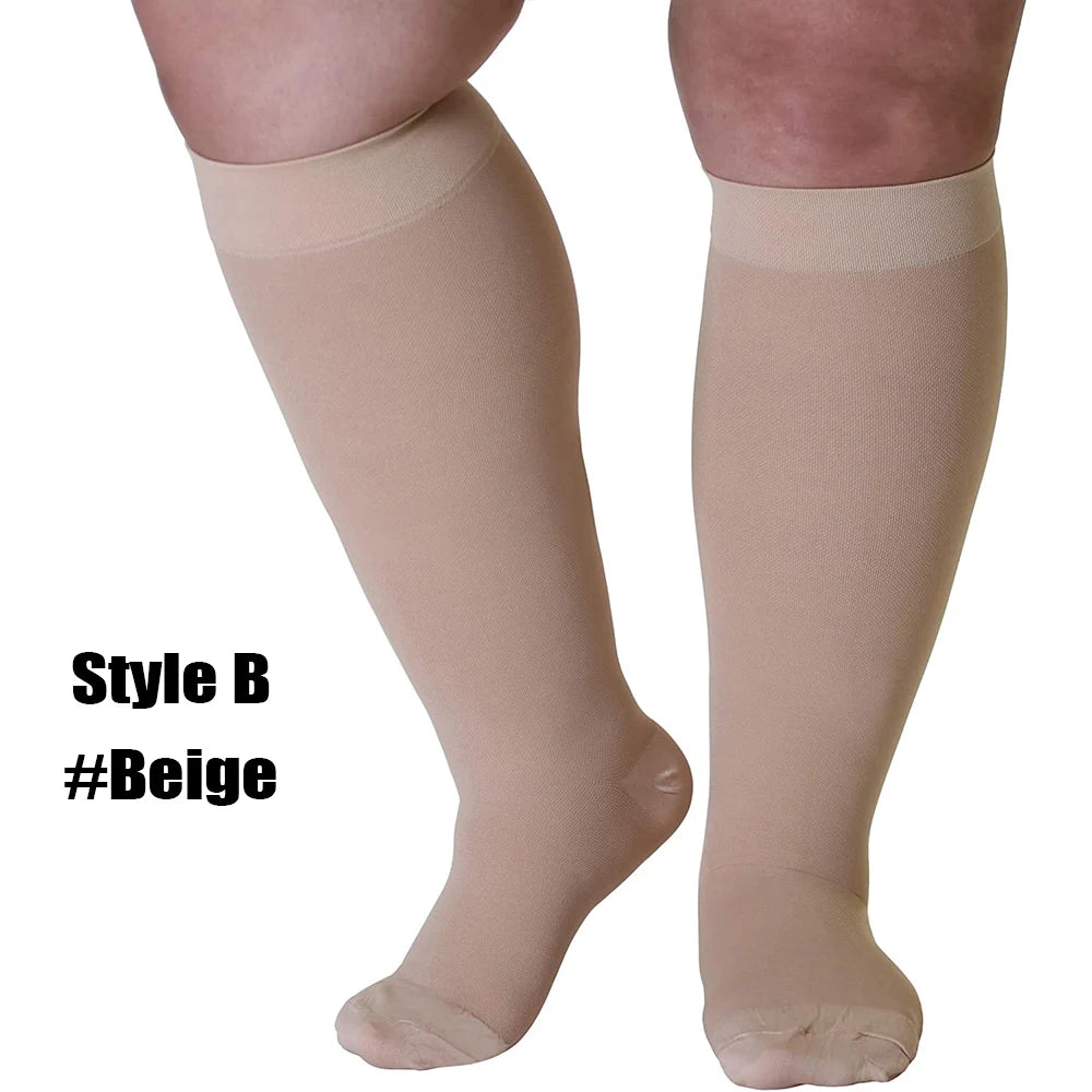 1Pair Compression Socks S-7XL Prevent Varicose Veins Toeless Support Hose for Women Men Sports, Running, Travel, Work
