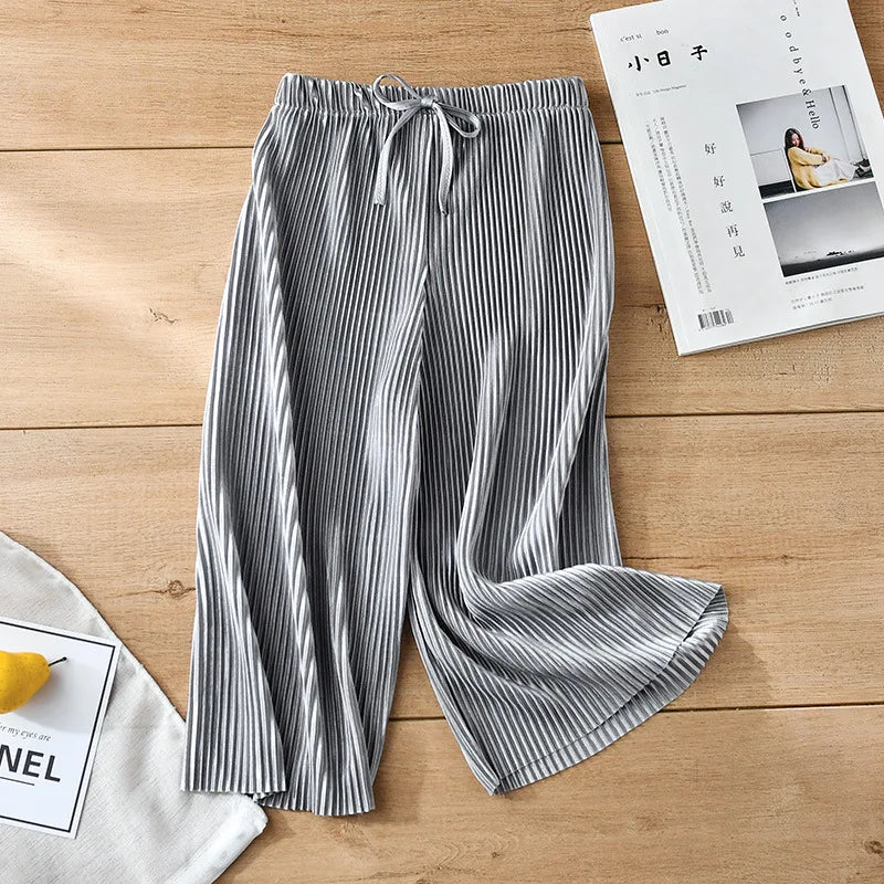 2-14Y Children's Pleated Wide Leg Pants 2024 Summer Teenage Girls Loose Casual Chiffon Ankle-length Pants Toddler Kids Trousers