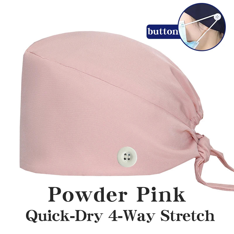 New Solid Color Stretch Scrub Caps Dental Clinic Nursing Hats Doctor Headwear Quick Dry Operating Room Caps with Buttons MSG-01