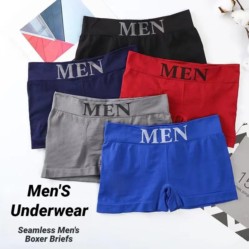 CHUANGERM 5 Pcs Men's Breathable High Elastic Plain Color Comfortable Boxer Briefs
