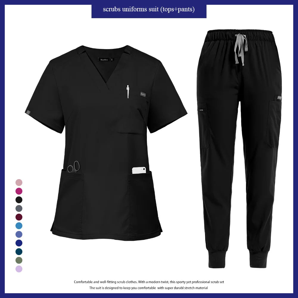 Niaahinn Nurse Accessories Medical Surgical Gowns Set Doctor Nurse Special Scrubs Uniform Solid Color Dentist Workwear Women Men