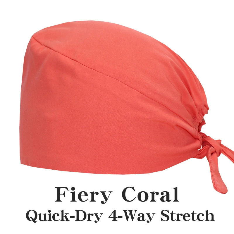 New Solid Color Stretch Scrub Caps Dental Clinic Nursing Hats Doctor Headwear Quick Dry Operating Room Caps with Buttons MSG-01