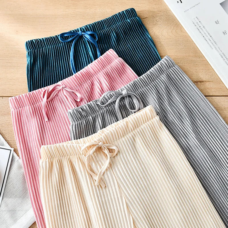 2-14Y Children's Pleated Wide Leg Pants 2024 Summer Teenage Girls Loose Casual Chiffon Ankle-length Pants Toddler Kids Trousers