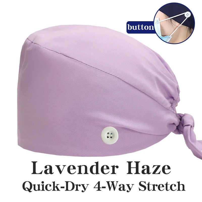 New Solid Color Stretch Scrub Caps Dental Clinic Nursing Hats Doctor Headwear Quick Dry Operating Room Caps with Buttons MSG-01