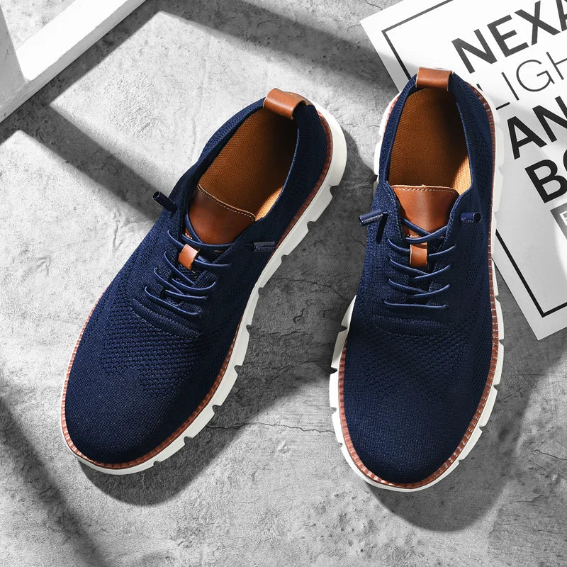 Men's Breathable Knit Casual Sneakers - Lightweight Slip-On Walking Shoes, Elastic No-Tie Laces, Comfortable Work & Daily Footwe