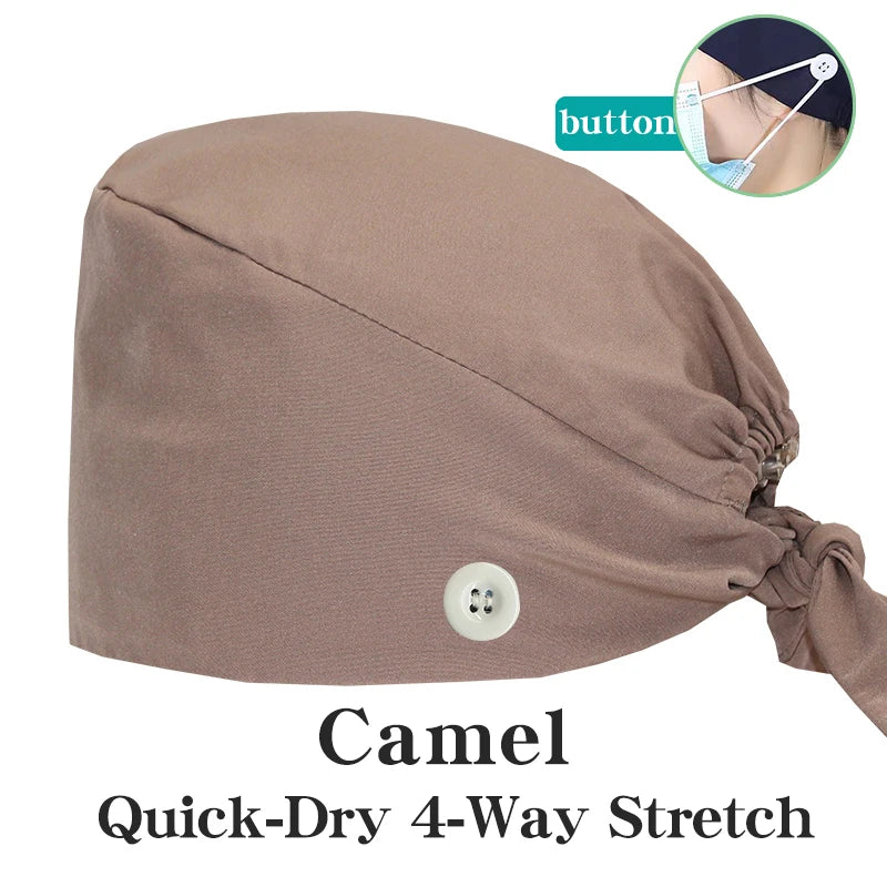 New Solid Color Stretch Scrub Caps Dental Clinic Nursing Hats Doctor Headwear Quick Dry Operating Room Caps with Buttons MSG-01