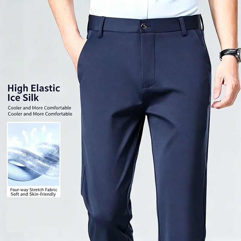 Mens Straight Fit Business Dress Pants Stretch Wrinkle Resistant Breathable Soft Formal Trousers for Office Daily Wear