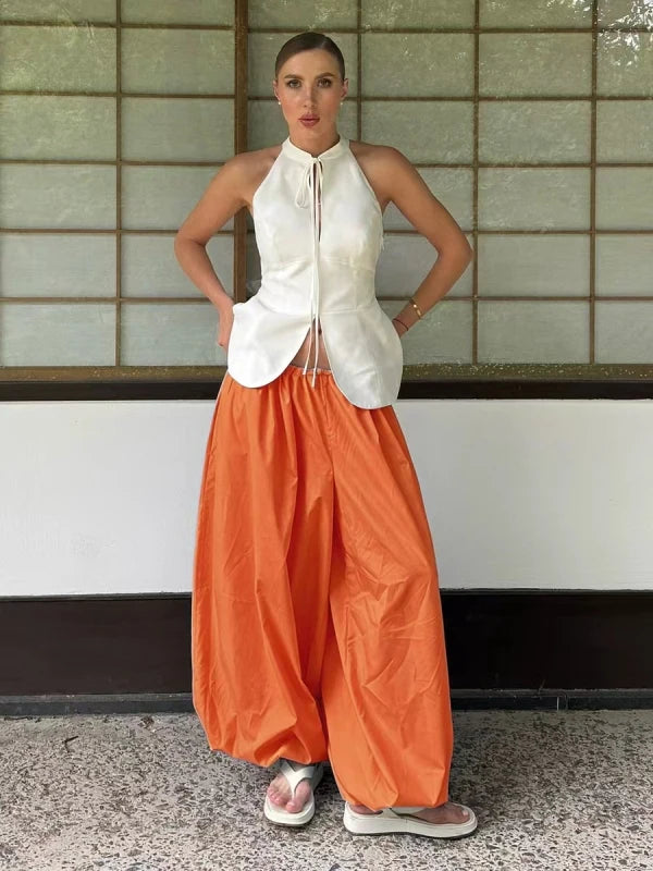 Blubelle New Summer Womens  Loose Lantern TrousersWide Leg Pants Street Style Casual Lazy Pants Fashion 100% Cotton