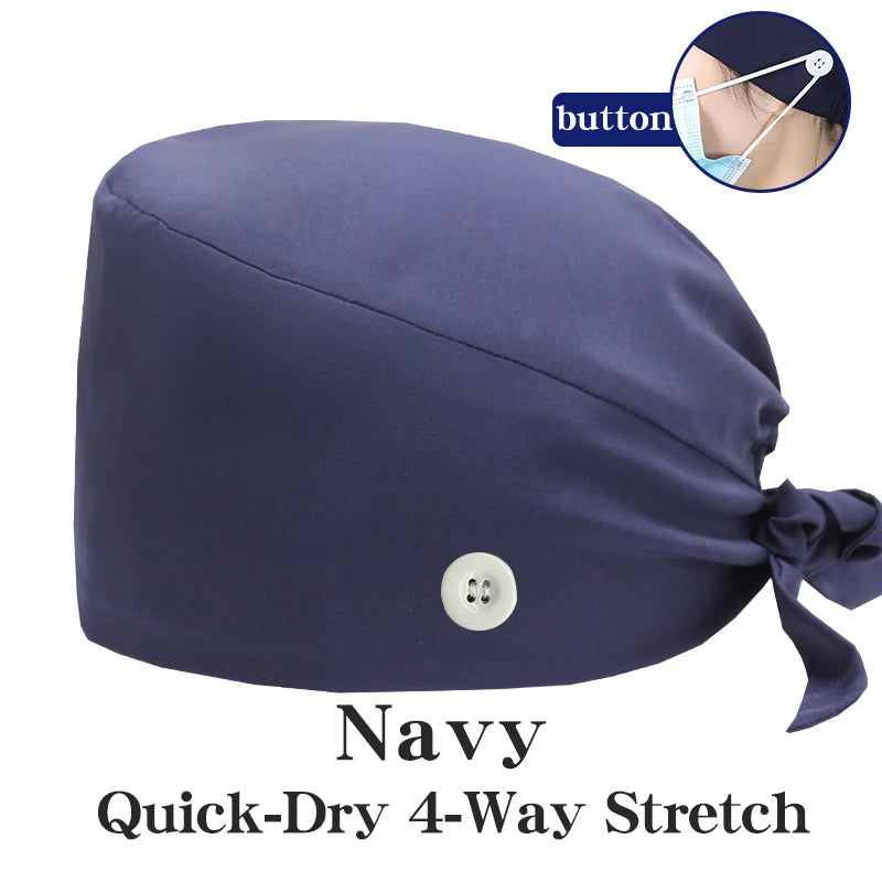 New Solid Color Stretch Scrub Caps Dental Clinic Nursing Hats Doctor Headwear Quick Dry Operating Room Caps with Buttons MSG-01