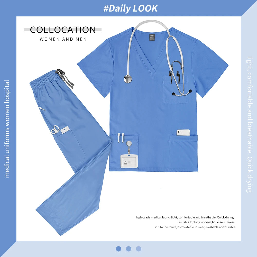 Multicolor V-neck Scrub Tops+Pants Set Pet Hospital Doctor Workwear Unisex Clinical Surgery Uniforms Medical Nurse Uniform S-XXL