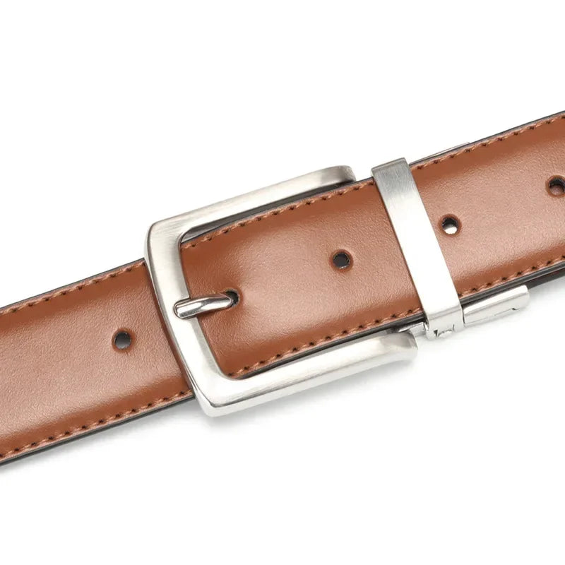 Real Genuine Leather Rotating Alloy Pin Buckle Belt for Men Unisex High Quality Cowskin Leather Cowboy Jeans Double-sided Belts