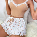 Women's Sexy Lace Camisole Vest Shorts Sleepwear  Slim fit two-piece Home Outfit Newe Fashion Pajamas Set  Floral sleeping pants