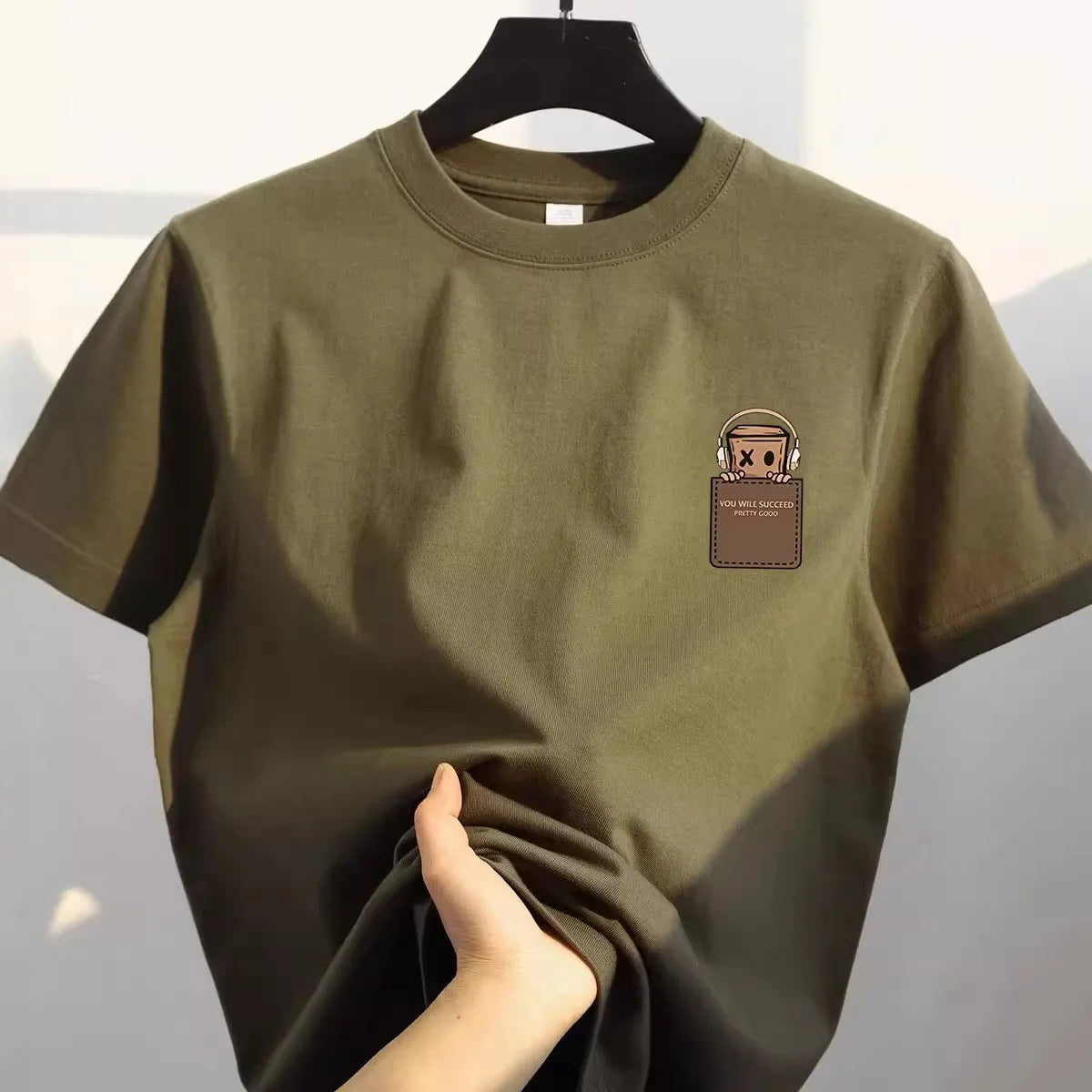 Camiseta de algodón puro con ajuste holgado retro, estilo casual, top de algodón estampado de estilo coreano para hombre, etiqueta cortada