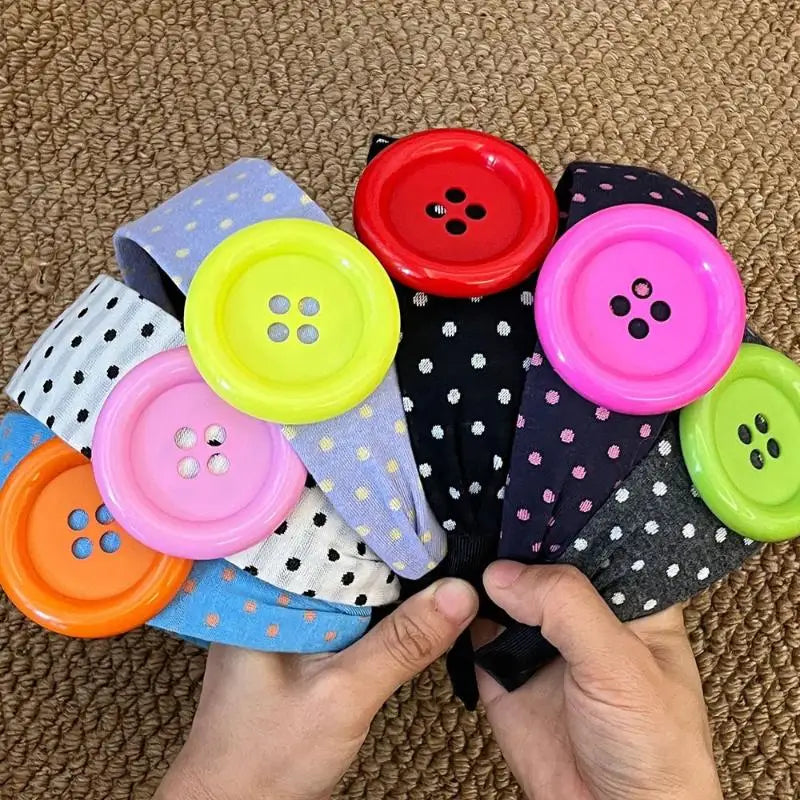 Y2K Wide Polka Dot Hairband Vintage Colorful Large Button Design Sweet Girls Hair Accessory Daily Street Party Hair Ornament