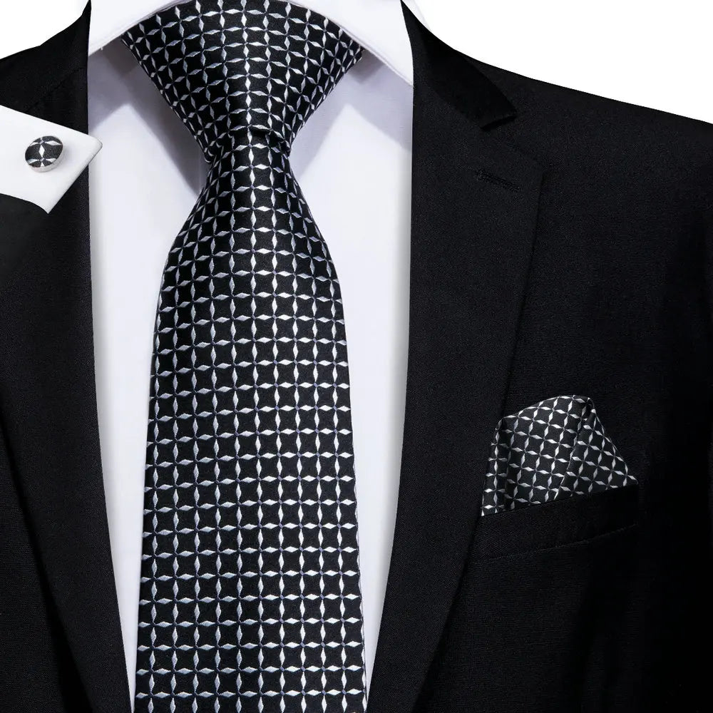 Black Floral Wedding Tie For Men Handky Cufflink Elegant Necktie For Men Fashion Designer Business Party Dropshiping silk