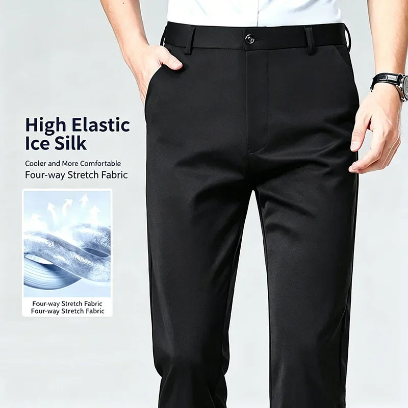 Mens Straight Fit Business Dress Pants Stretch Wrinkle Resistant Breathable Soft Formal Trousers for Office Daily Wear