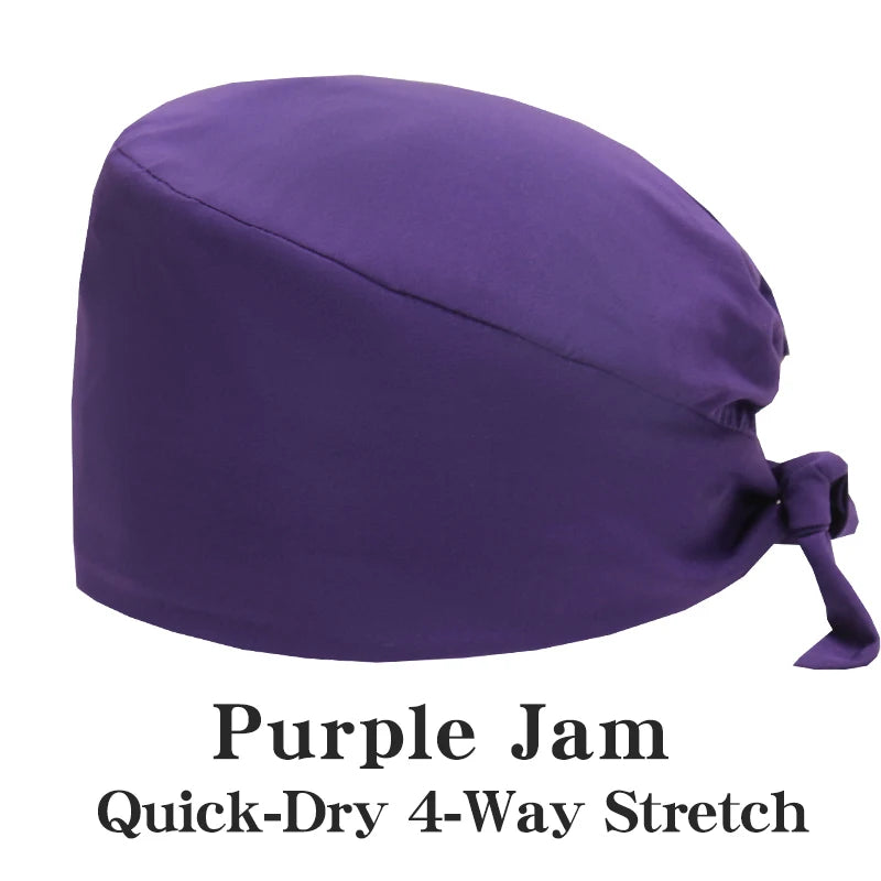 New Solid Color Stretch Scrub Caps Dental Clinic Nursing Hats Doctor Headwear Quick Dry Operating Room Caps with Buttons MSG-01