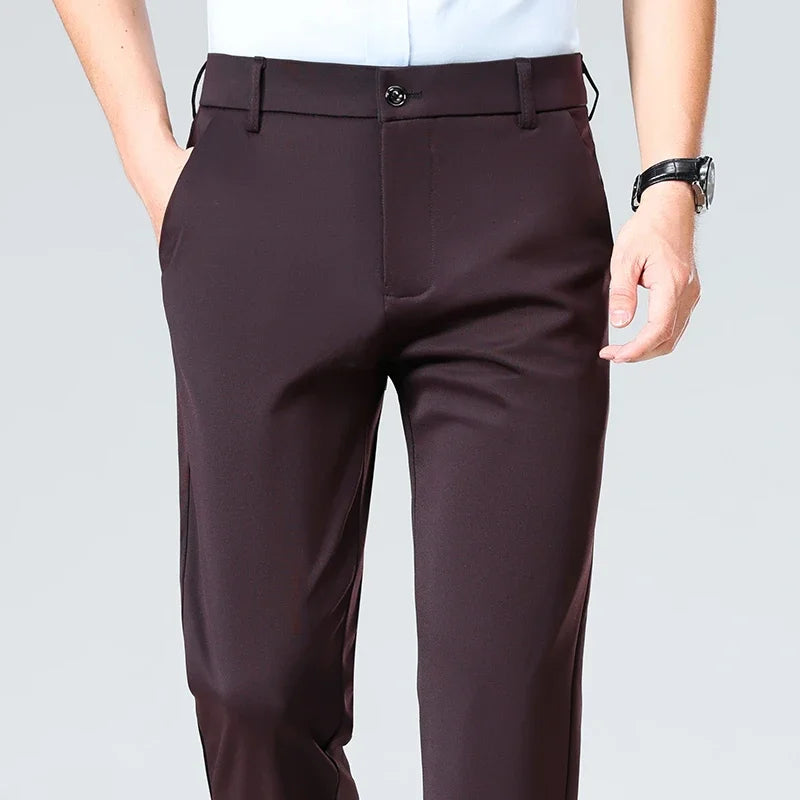 Mens Straight Fit Business Dress Pants Stretch Wrinkle Resistant Breathable Soft Formal Trousers for Office Daily Wear
