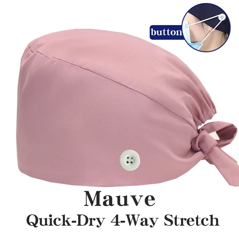 New Solid Color Stretch Scrub Caps Dental Clinic Nursing Hats Doctor Headwear Quick Dry Operating Room Caps with Buttons MSG-01