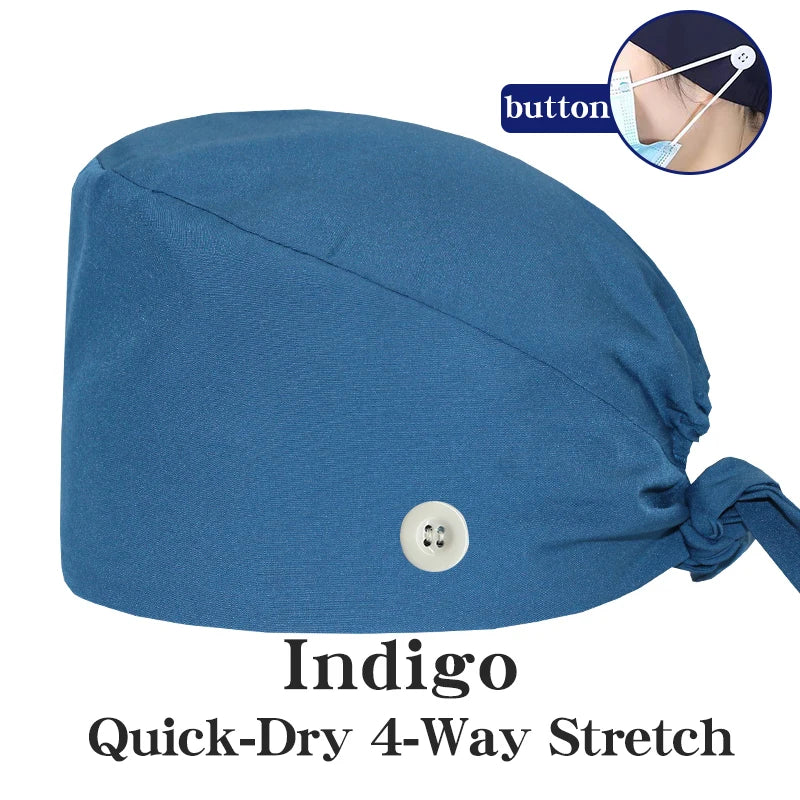 New Solid Color Stretch Scrub Caps Dental Clinic Nursing Hats Doctor Headwear Quick Dry Operating Room Caps with Buttons MSG-01