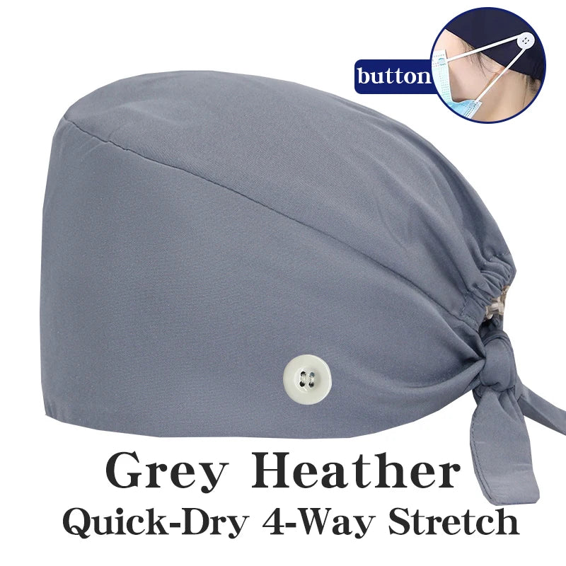 New Solid Color Stretch Scrub Caps Dental Clinic Nursing Hats Doctor Headwear Quick Dry Operating Room Caps with Buttons MSG-01