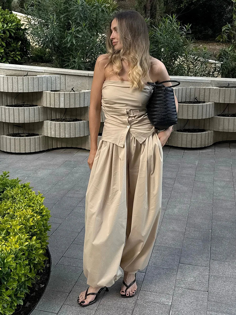 Blubelle New Summer Womens  Loose Lantern TrousersWide Leg Pants Street Style Casual Lazy Pants Fashion 100% Cotton