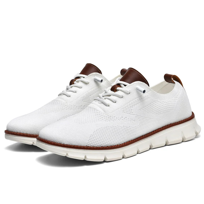 Men's Breathable Knit Casual Sneakers - Lightweight Slip-On Walking Shoes, Elastic No-Tie Laces, Comfortable Work & Daily Footwe