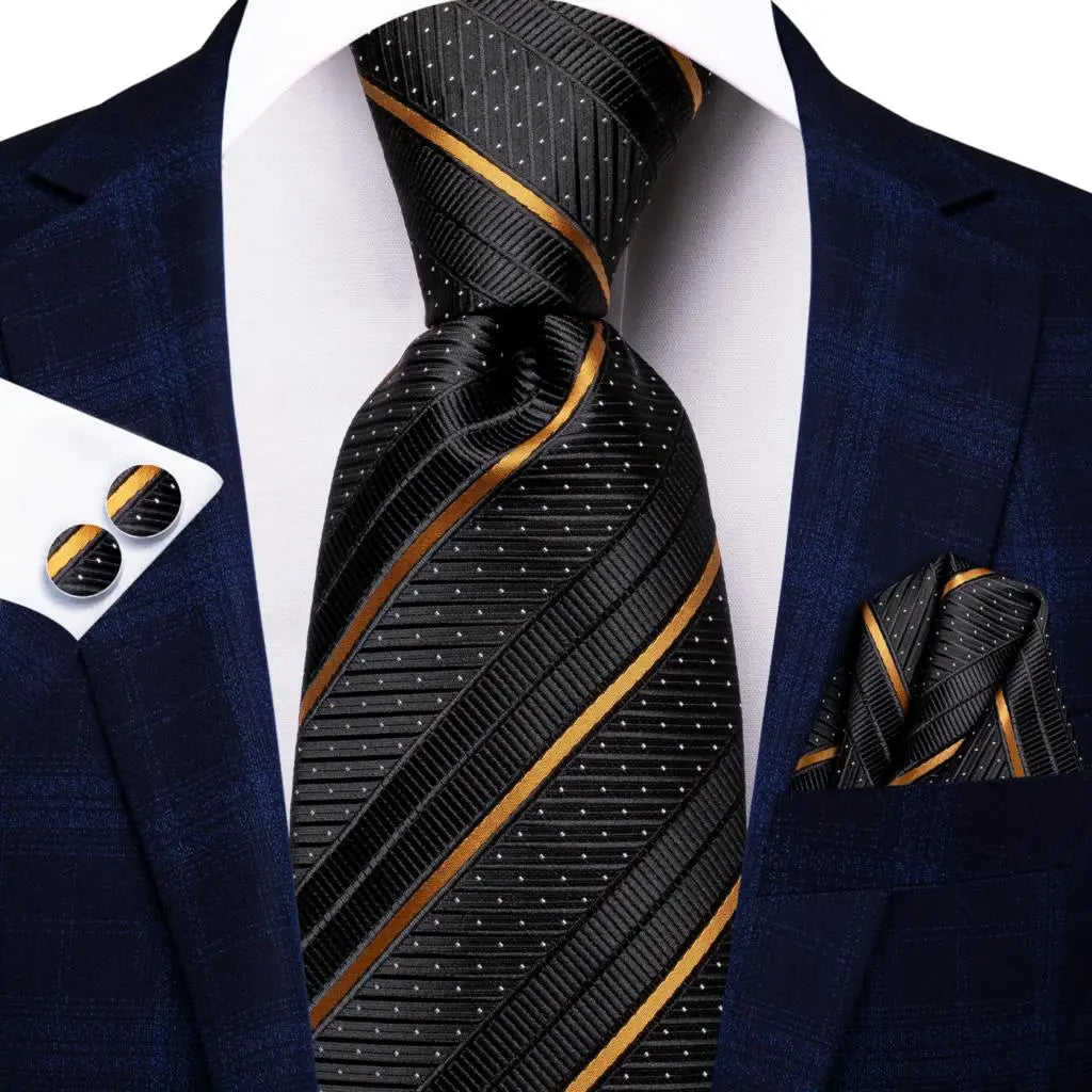 Black Floral Wedding Tie For Men Handky Cufflink Elegant Necktie For Men Fashion Designer Business Party Dropshiping silk