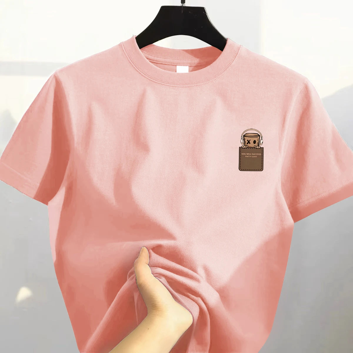 Camiseta de algodón puro con ajuste holgado retro, estilo casual, top de algodón estampado de estilo coreano para hombre, etiqueta cortada