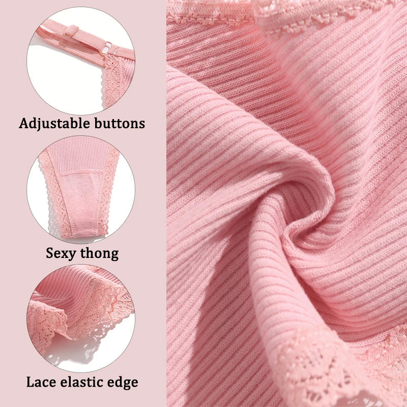 3Pcs G-String Cotton Lace Women Thongs Lingerie Low Rise Panties Adjustable Waistband Straps Hipster Underwear Female Intimates