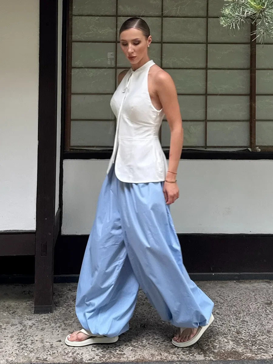 Blubelle New Summer Womens  Loose Lantern TrousersWide Leg Pants Street Style Casual Lazy Pants Fashion 100% Cotton