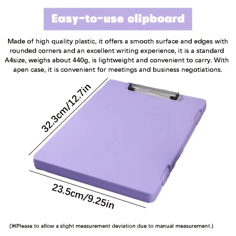 Clipboards with Storage, Plastic Storage Clipboard with Low Profile Clip, Binder Clipboard Folder Side-Opening,Office Supplies