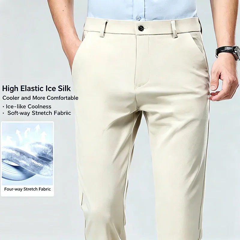 Mens Straight Fit Business Dress Pants Stretch Wrinkle Resistant Breathable Soft Formal Trousers for Office Daily Wear