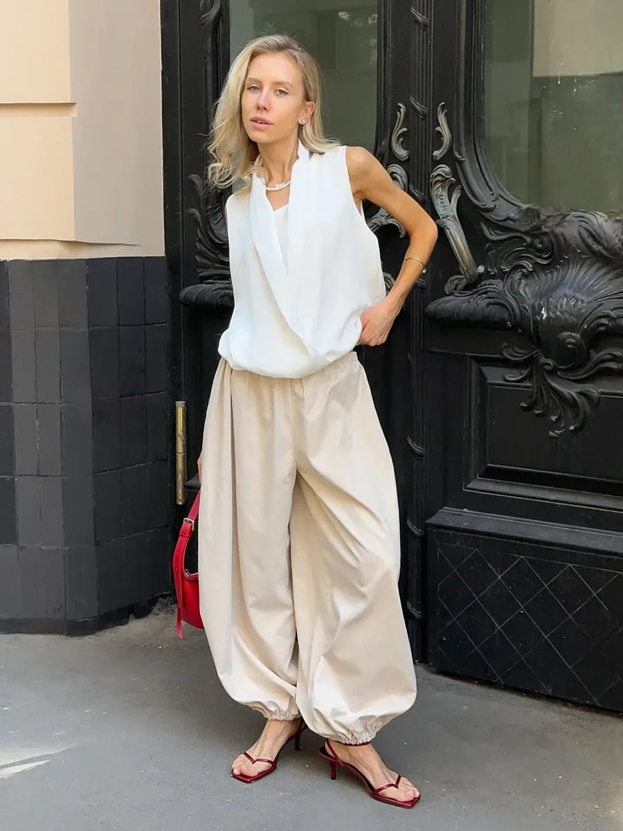 Blubelle New Summer Womens  Loose Lantern TrousersWide Leg Pants Street Style Casual Lazy Pants Fashion 100% Cotton