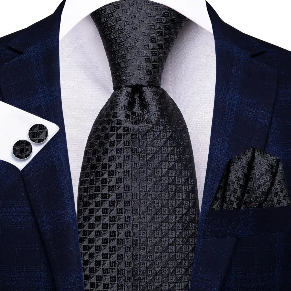 Black Floral Wedding Tie For Men Handky Cufflink Elegant Necktie For Men Fashion Designer Business Party Dropshiping silk