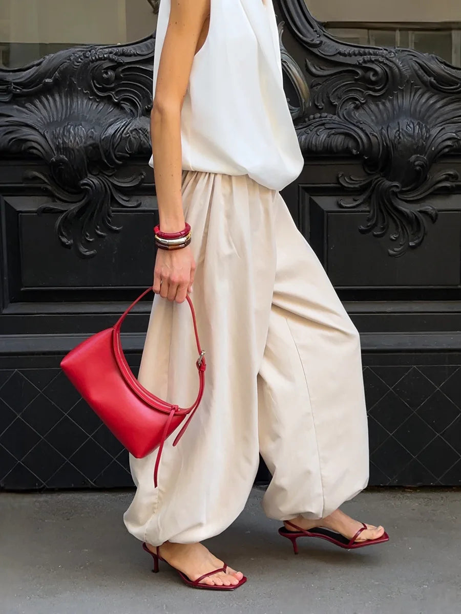 Blubelle New Summer Womens  Loose Lantern TrousersWide Leg Pants Street Style Casual Lazy Pants Fashion 100% Cotton
