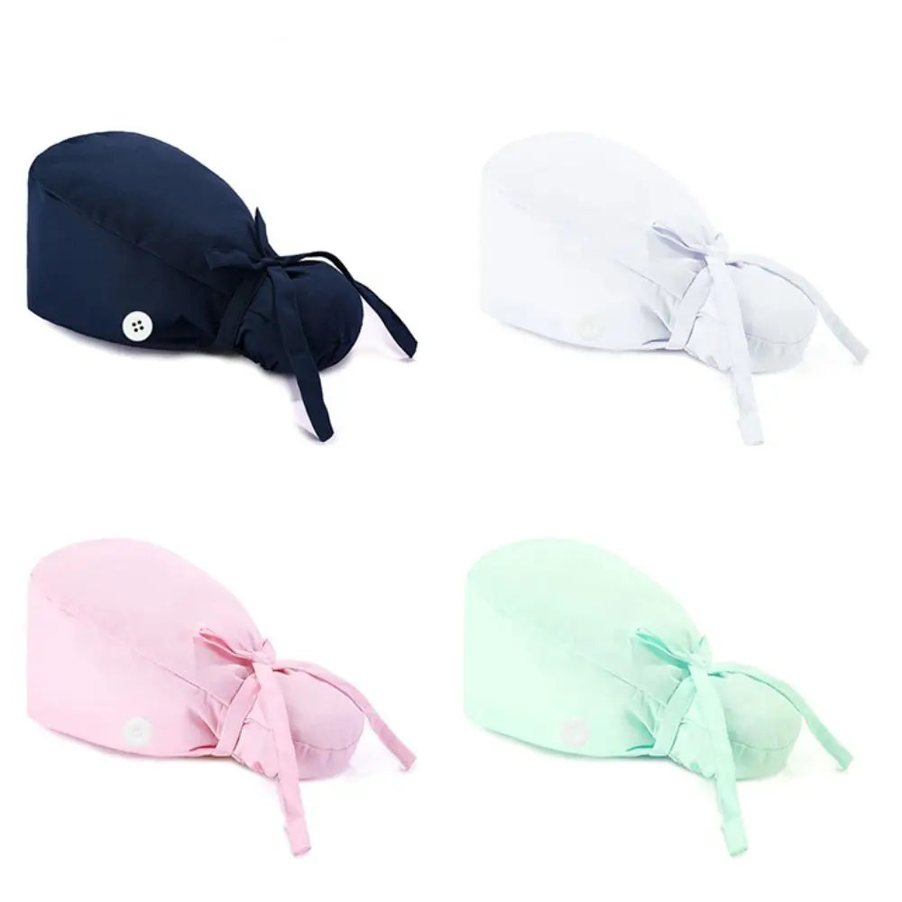 Adjustable Surgical Scrub Caps Ponytail Holder Bouffant Doctor Nurse Caps Long Hair With Buttons Turban Hats Women & Men