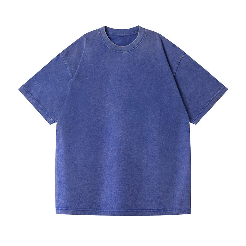 Camiseta vintage lavada de talla grande, gruesa y pesada para hombre, camiseta informal de verano de manga corta, cuello redondo holgado, camisetas de algodón para mujer y hombre