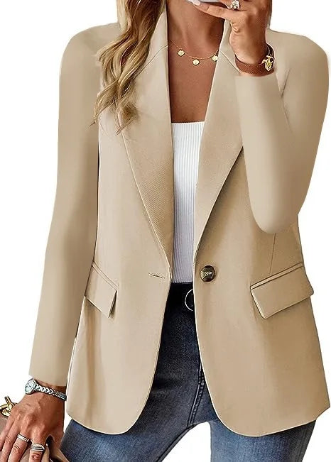 Women Blazers Turn Down Collar Blazer Long Sleeve Suits Single Button Cardigan Outerwear Casual Loose Fit Pockets Spliced 2026