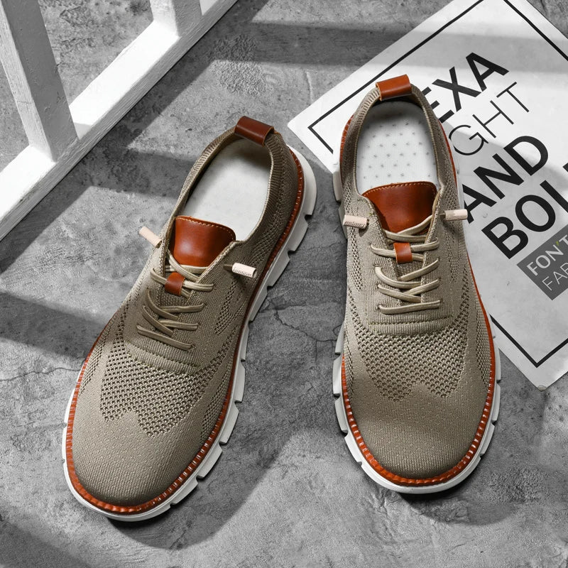 Men's Breathable Knit Casual Sneakers - Lightweight Slip-On Walking Shoes, Elastic No-Tie Laces, Comfortable Work & Daily Footwe