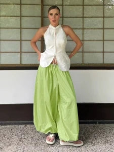 Blubelle New Summer Womens  Loose Lantern TrousersWide Leg Pants Street Style Casual Lazy Pants Fashion 100% Cotton